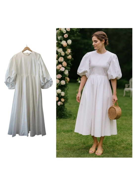 Roksanda Dresses & Skirts - Roksanda White Midi Dress Cotton Poplin Puff Sleeve Bridal 10 Summer Casual 🟡
